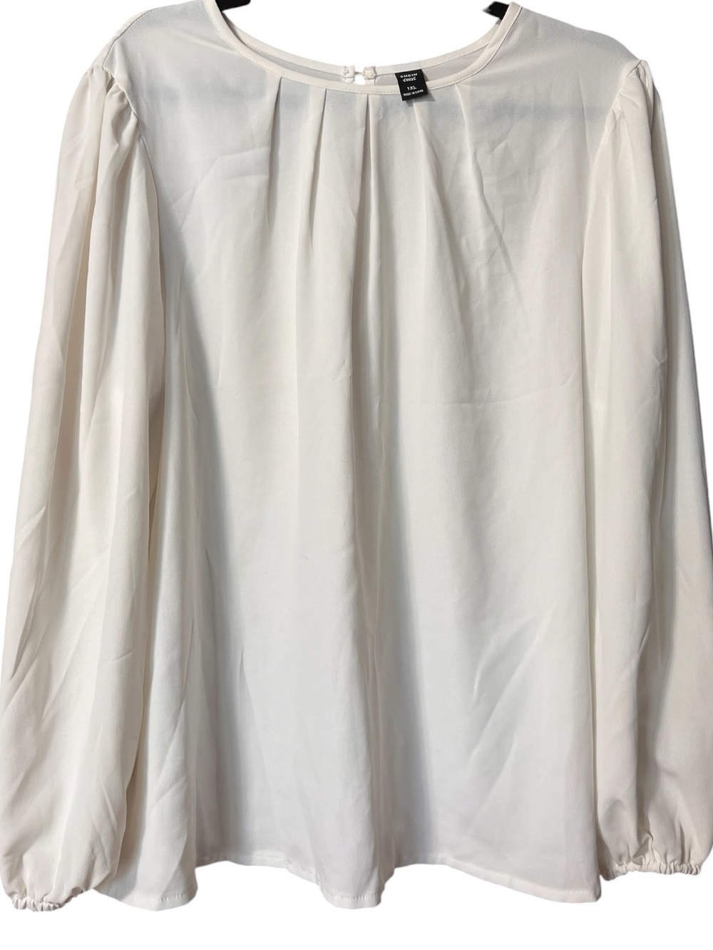 Cream Long-Sleeve Pleated Blouse Sz 1X